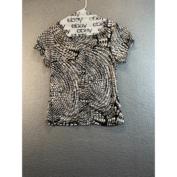 Worthington Tops - Worthington Women Top XL Brown Geometric Blouse Stretch Cap Sleeve Scoop